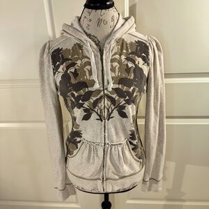 DKNY Active Full Zip Hoodie Floral Pattern Beige khaki Medium